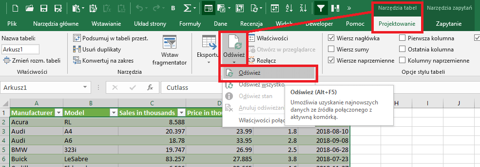 Pobieranie danych z Arkuszy Google do Excela